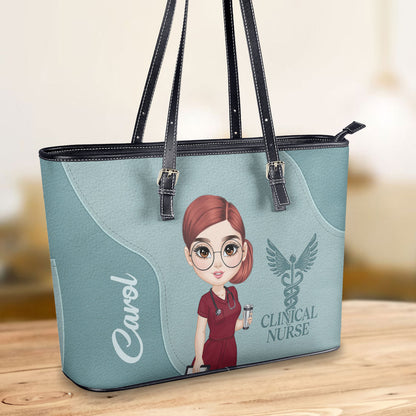 Nurse With Beautiful Love - Personalized Custom Nurse Leather Tote Bag