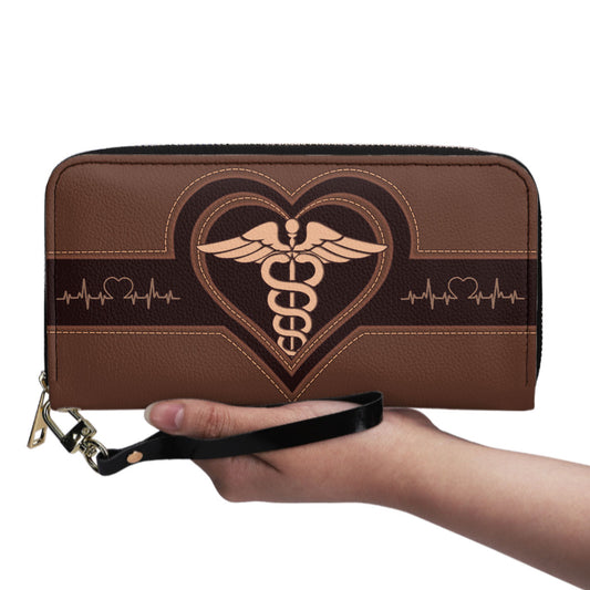 Brown Nursing Professional - Personalized Nurse Leather Clutch Purse