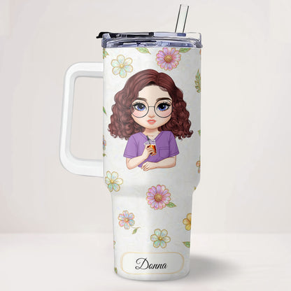 Floral Nurse Drink - Personalized Nurse 40oz Tumbler With Handle