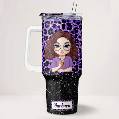 Nurse Glitter Leopard - Personalized Nurse 40oz Tumbler With Handle