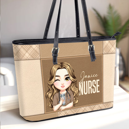 Nurse Crazy Life - Personalized Custom Nurse Leather Tote Bag