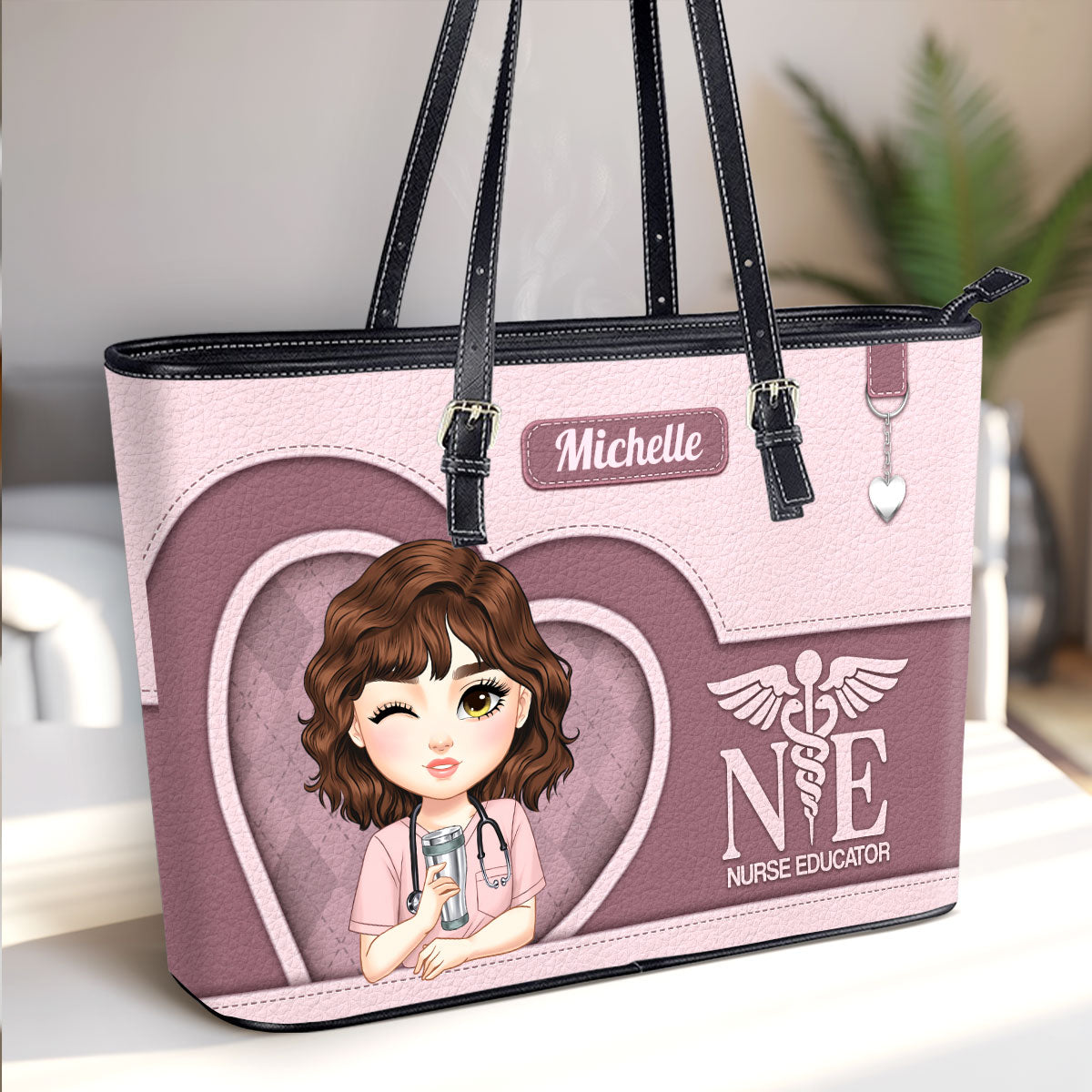 Nurse With Beautiful Heart - Personalized Custom Nurse Leather Tote Bag