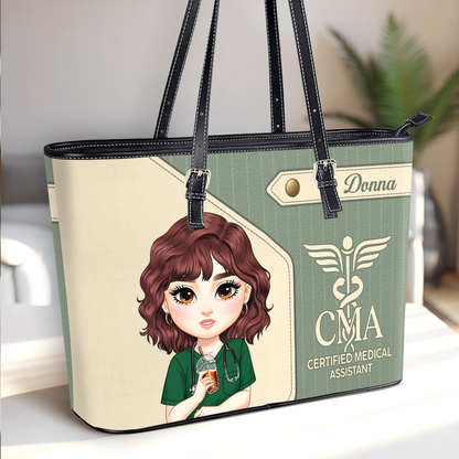 The Basic Style - Personalized Custom Nurse Leather Tote Bag