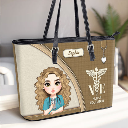 Nurse With Elegant Style - Personalized Custom Nurse Leather Tote Bag