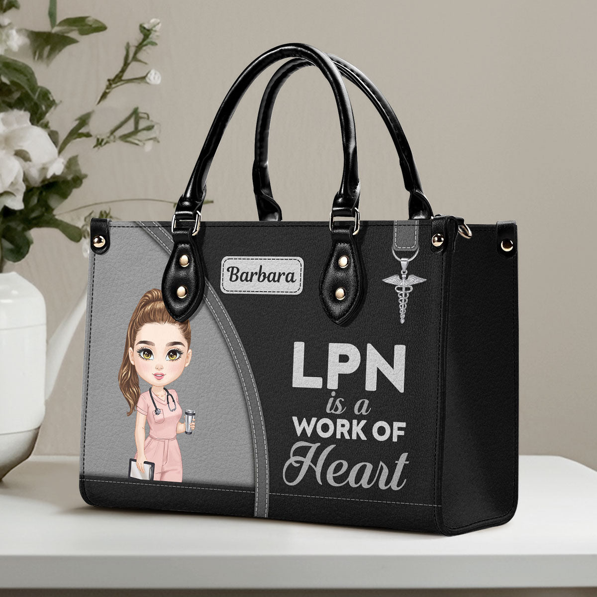 Nurse Work Of Heart - Personalized Custom Leather Handbag