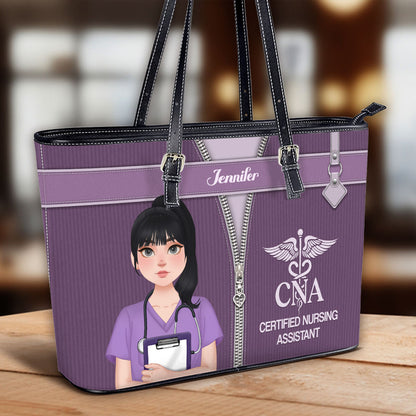 Corduroy Nurse - Personalized Custom Nurse Leather Tote Bag