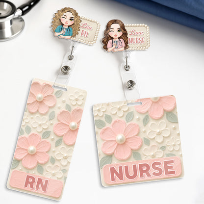 Nursing With Flowers - Personalized Nurse Badge Reel & Buddy Set