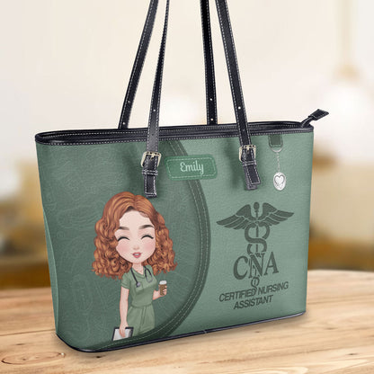 Warm Color Nurse - Personalized Custom Nurse Leather Tote Bag