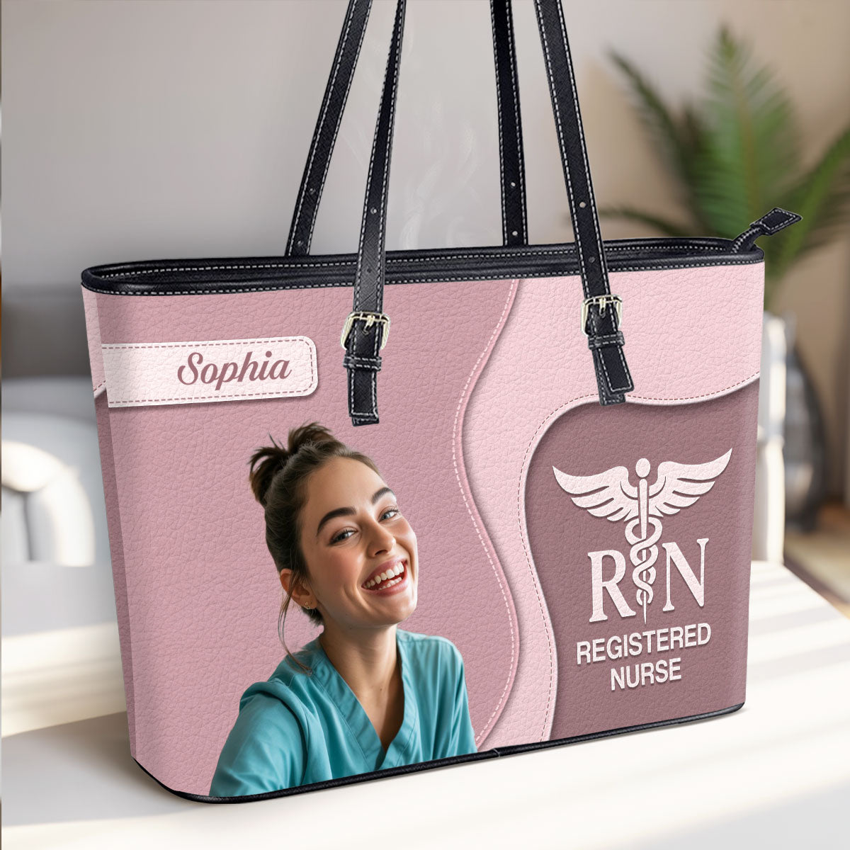 Nurse Timeless Style Photo - Personalized Custom Nurse Leather Tote Bag