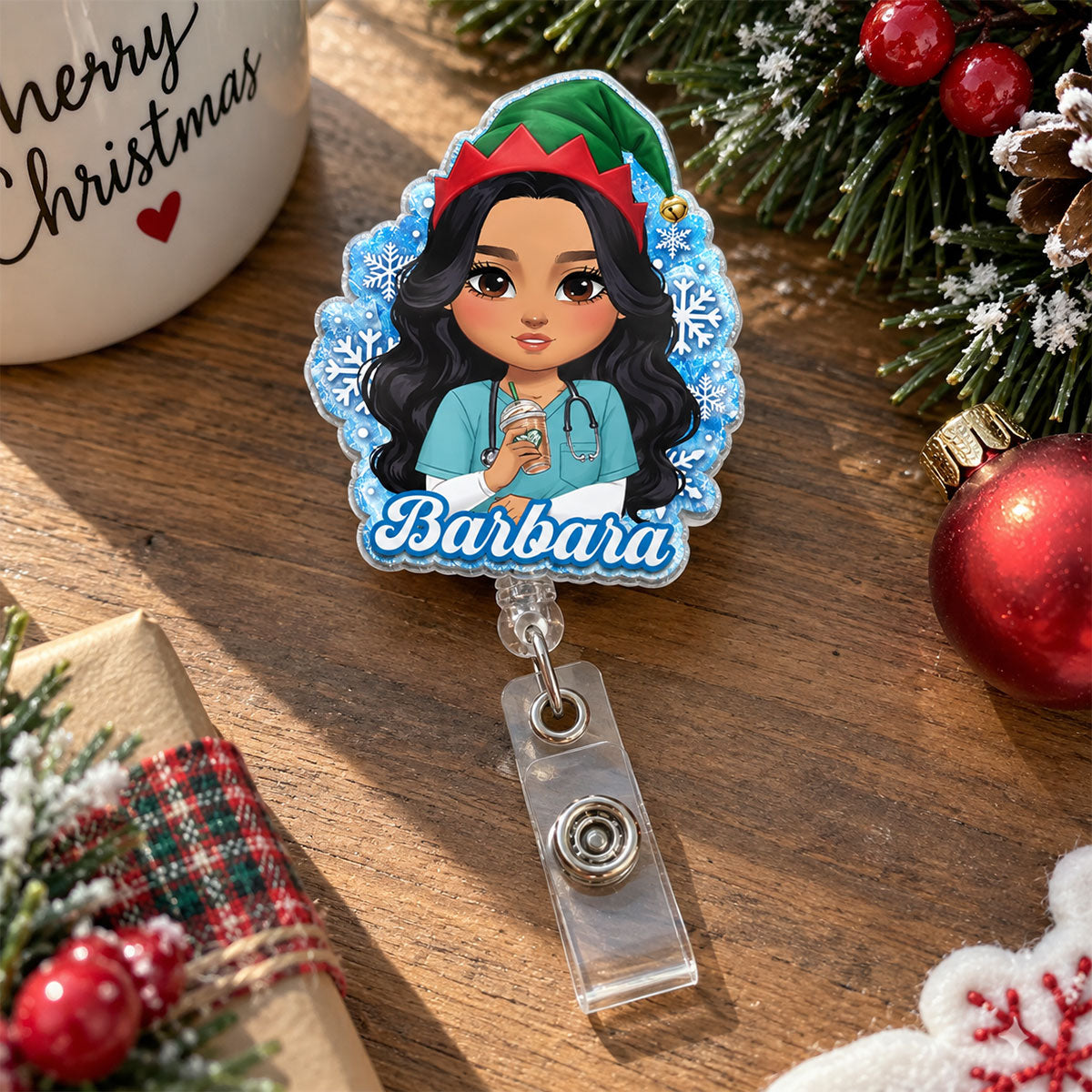 Festive Nurse Vibes - Personalized Nurse Badge Reel