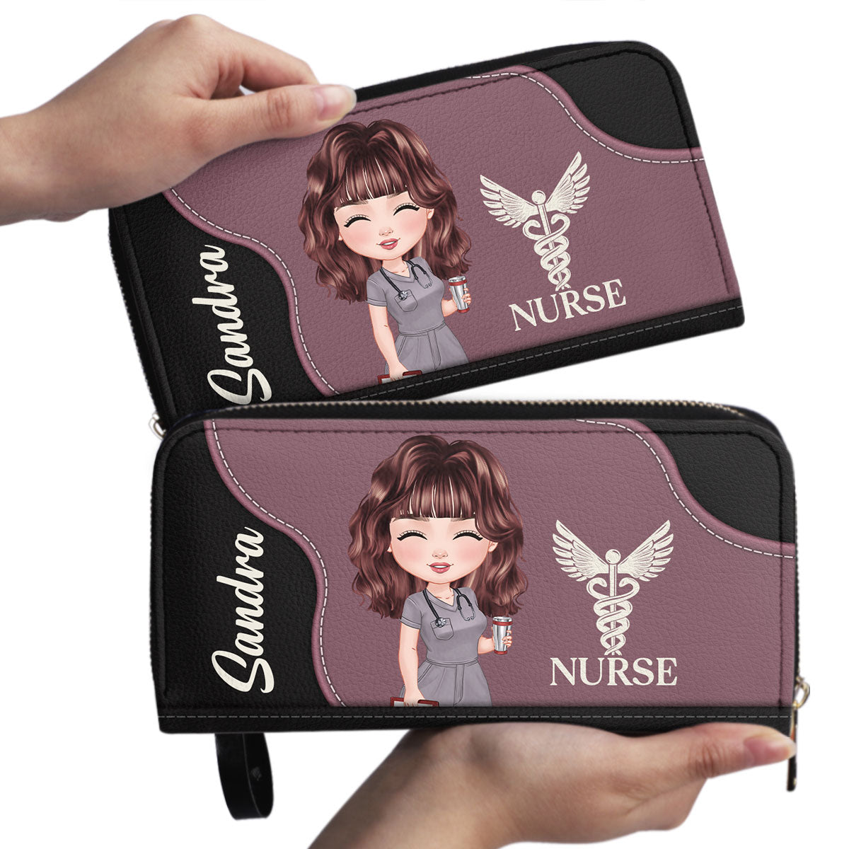 Nurse With Love - Personalized Nurse Leather Long Wallet