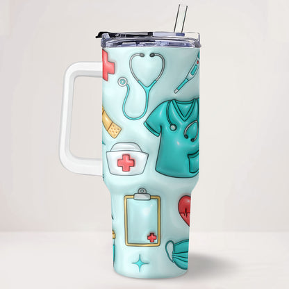 Nurse Puffy - Personalized Nurse 40oz Tumbler With Handle
