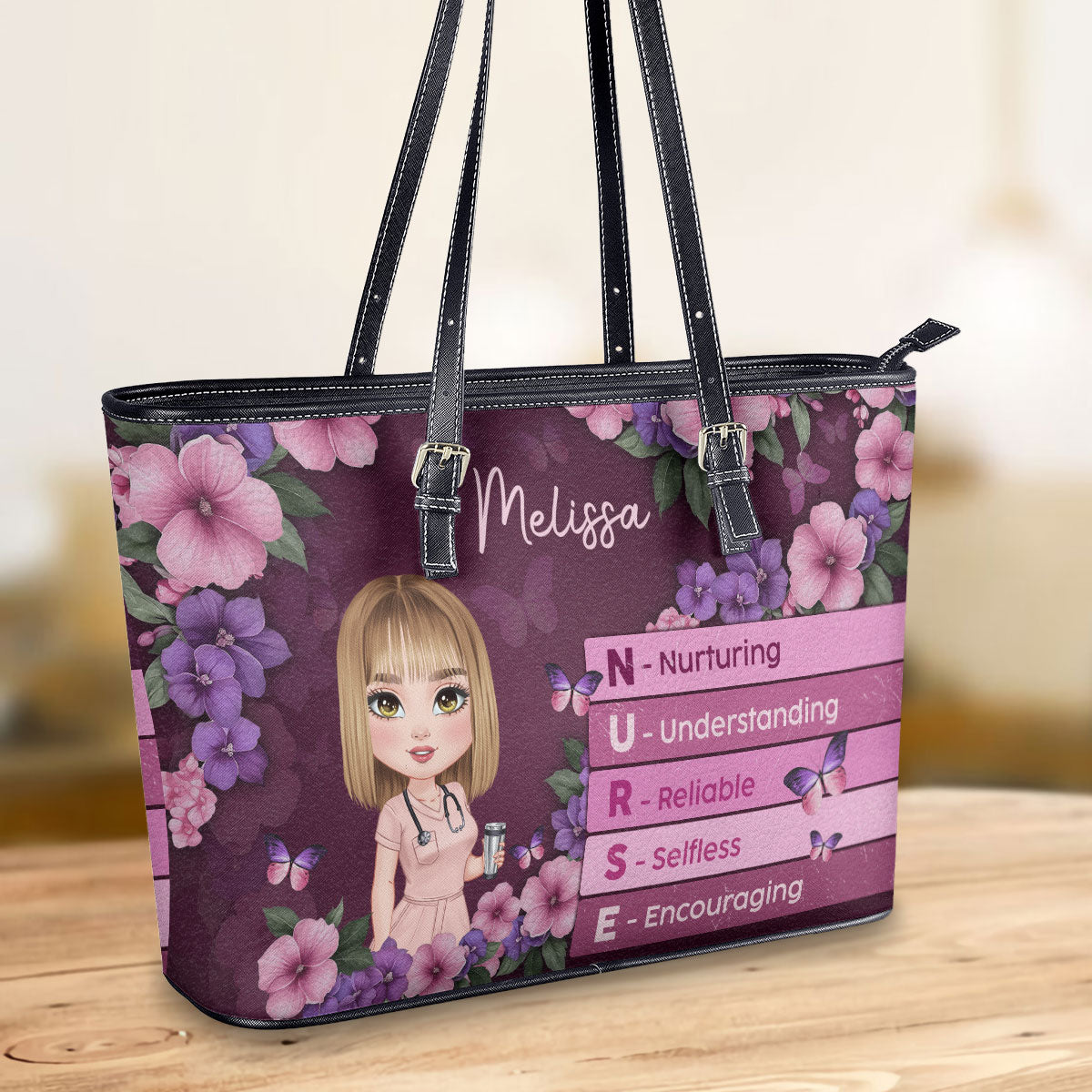 Nurse Selfless Love - Personalized Custom Nurse Leather Tote Bag