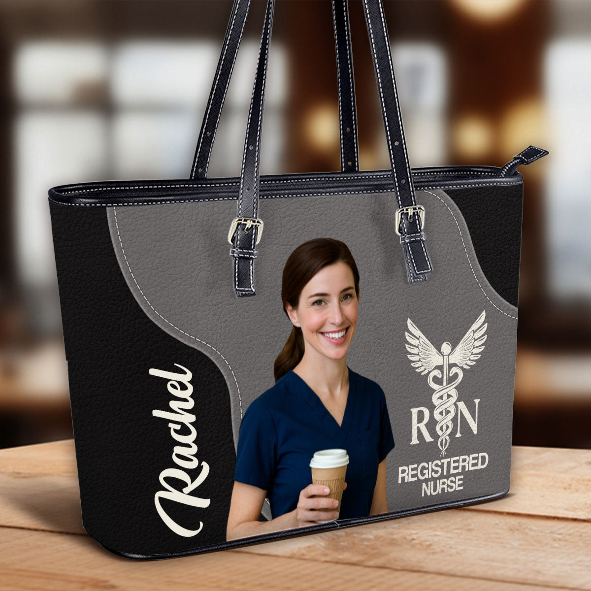 Nurse With Love Photo - Personalized Custom Nurse Leather Tote Bag