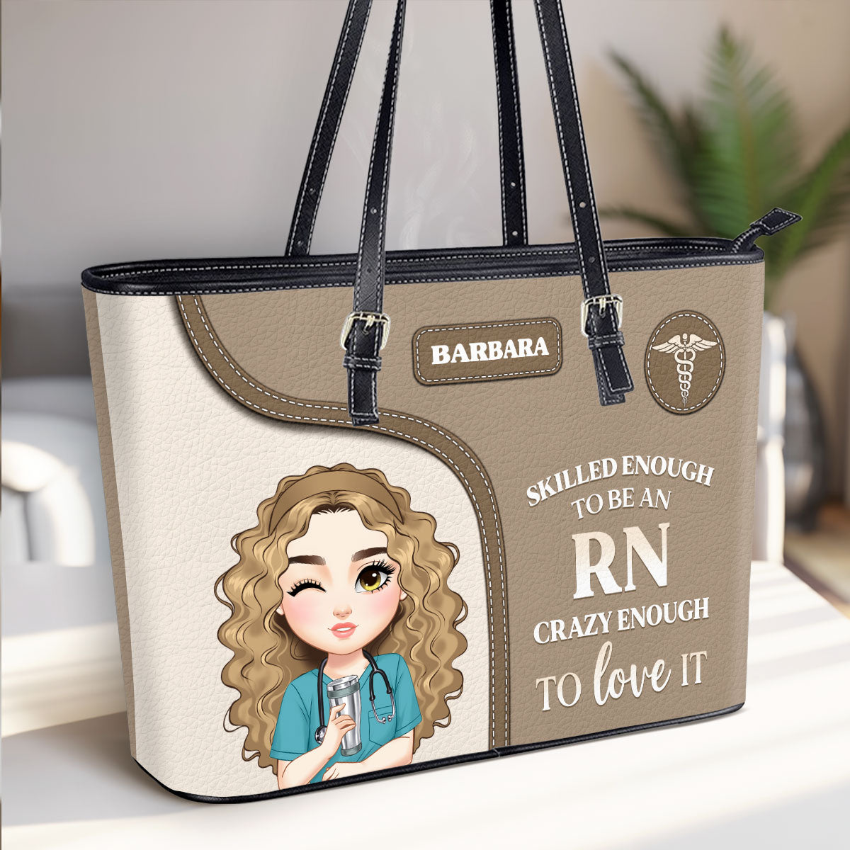 Skilled Nurse Energy - Personalized Custom Nurse Leather Tote Bag