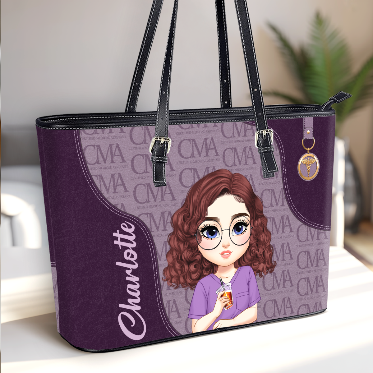 Monogram Classic Style - Personalized Custom Nurse Leather Tote Bag