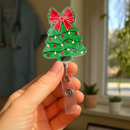 Christmas Tree Bow - Badge Reel for Nurses