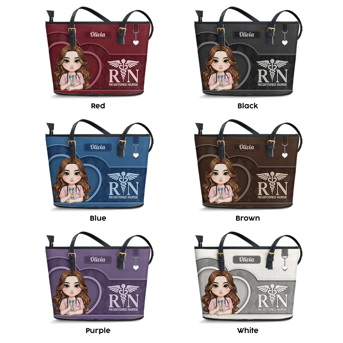 Nurse Plaid Heart - Personalized Custom Nurse Leather Tote Bag