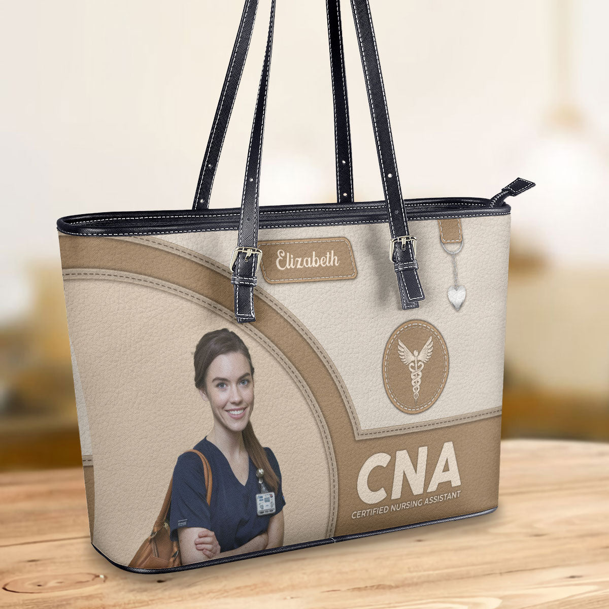 Gentle Style Nurse Photo - Personalized Custom Nurse Leather Tote Bag