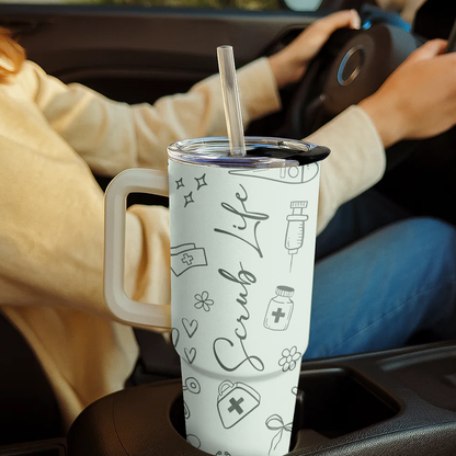 Pastel Scrub - Personalized Nurse 40oz Tumbler With Handle