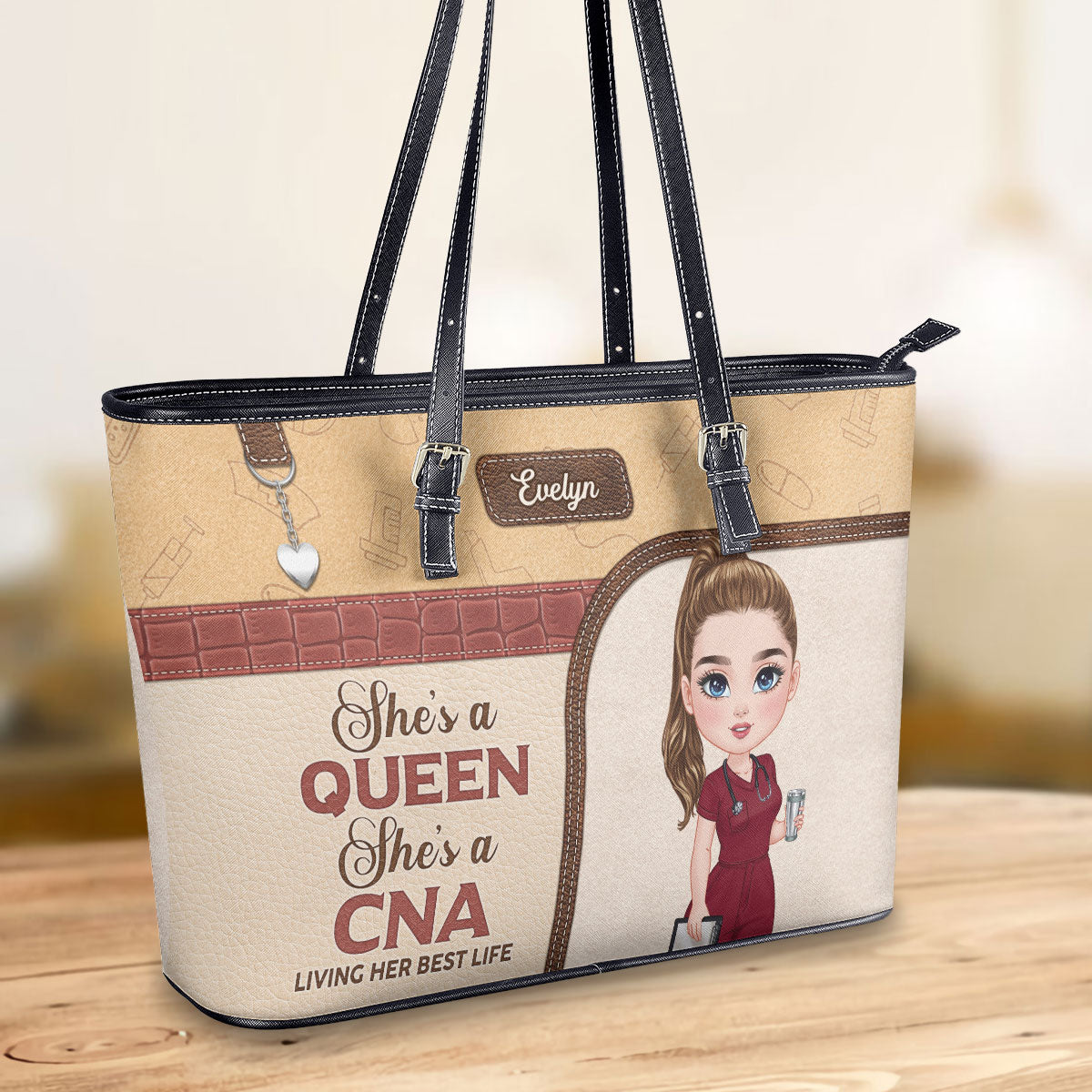 Nurse Queen Life - Personalized Custom Nurse Leather Tote Bag