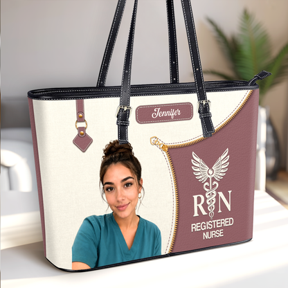 Elevated Nurse Life Photo - Personalized Custom Nurse Leather Tote Bag