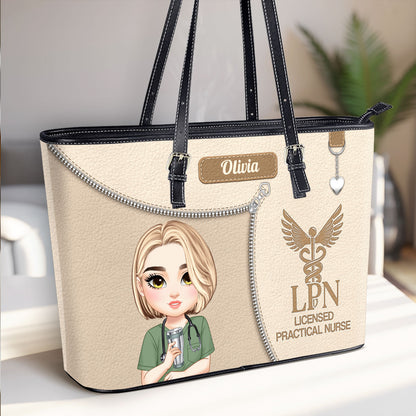 Lovely Nurse Style - Personalized Custom Nurse Leather Tote Bag