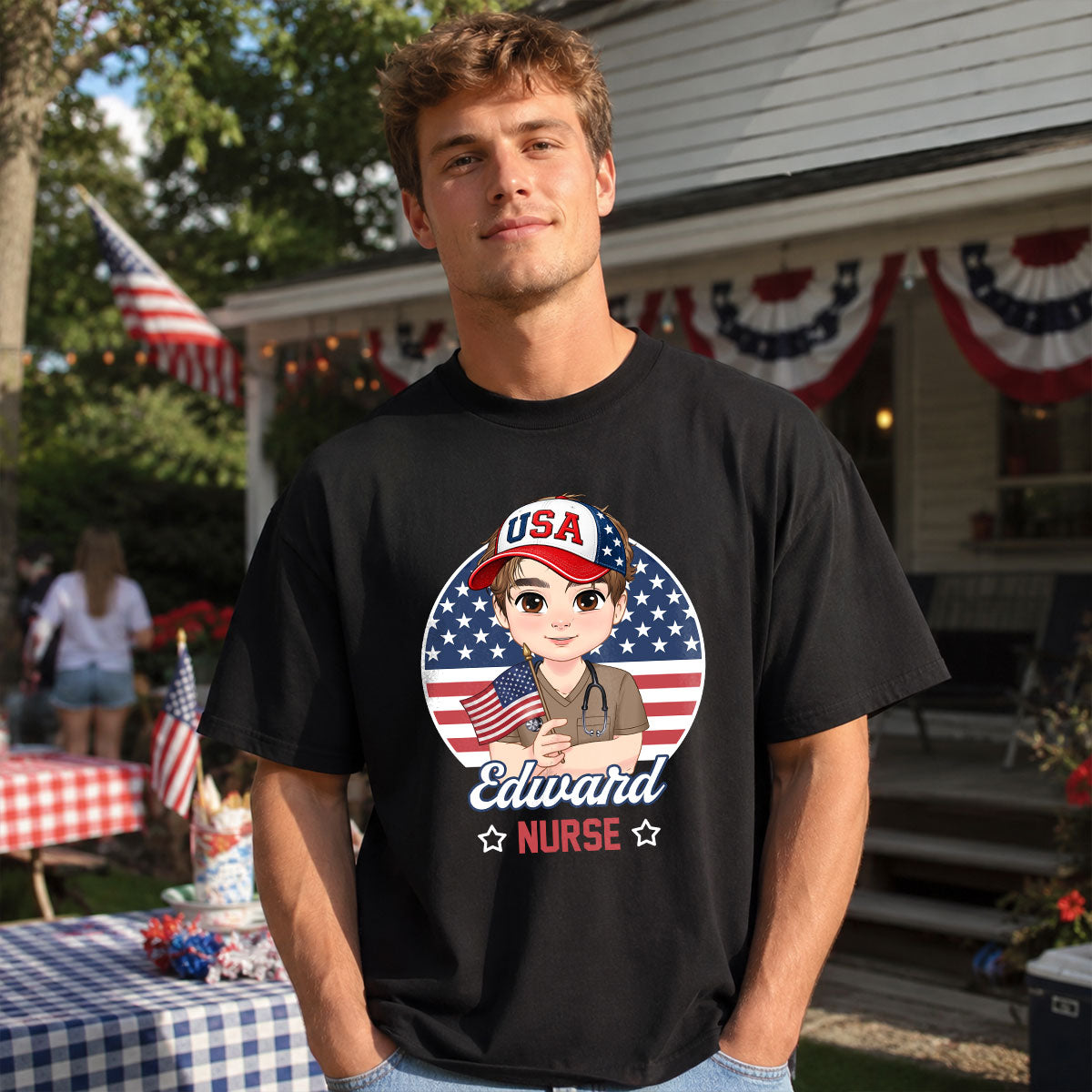 Nurse With Patriotic Spirit (Dark Ver.) - Personalized Custom Nurse T-shirt, Hoodie, Sweatshirt