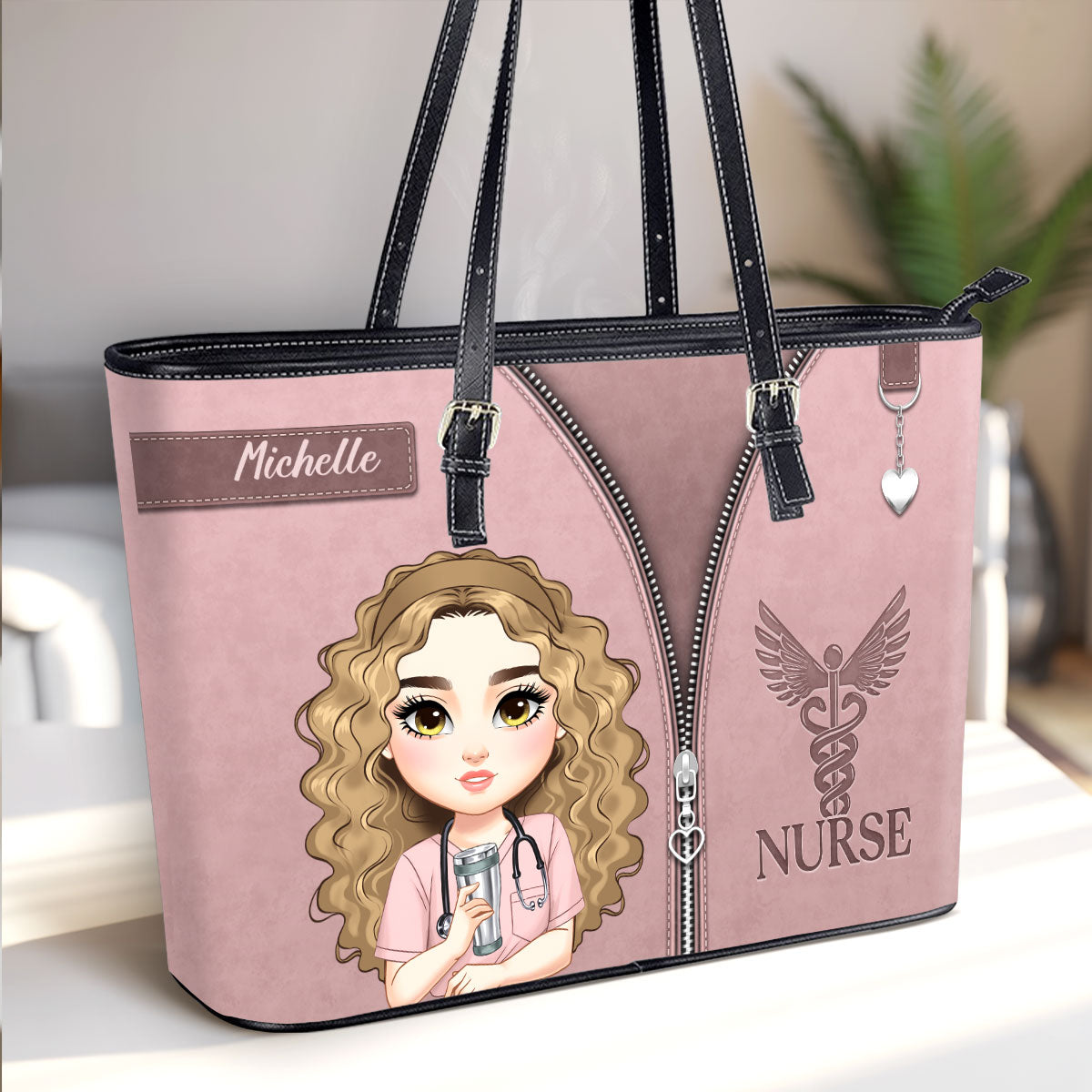 Nurse Neutral Style - Personalized Custom Nurse Leather Tote Bag