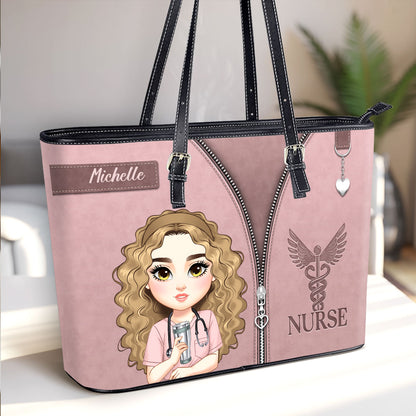 Nurse Neutral Style - Personalized Custom Nurse Leather Tote Bag