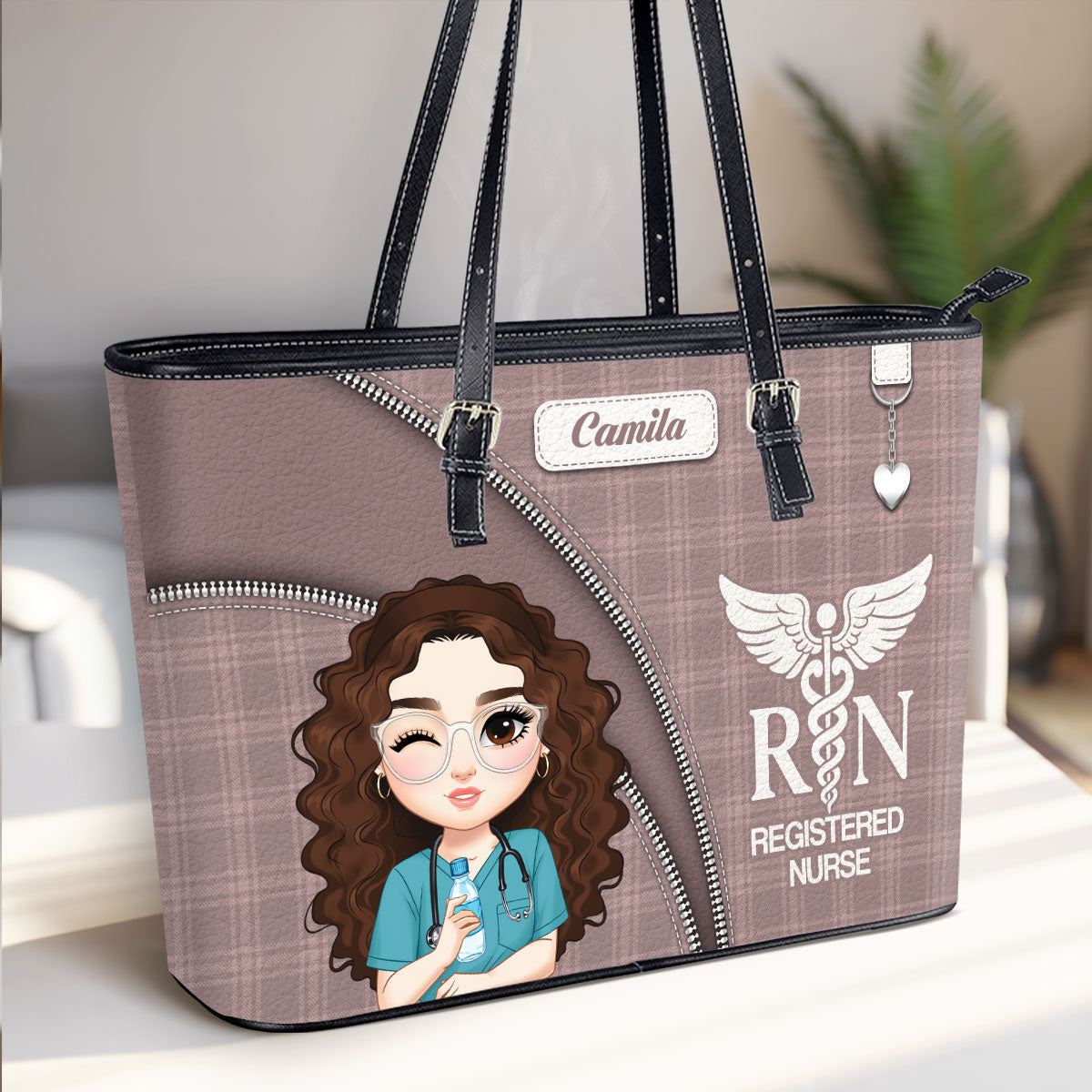 Plaid Gentle Nurse - Personalized Custom Nurse Leather Tote Bag