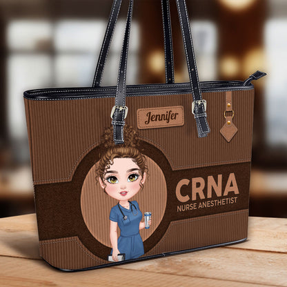Denim Corduroy Nurse - Personalized Custom Nurse Leather Tote Bag