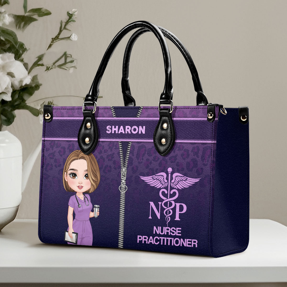 Leopard Nurse Style - Personalized Custom Leather Handbag