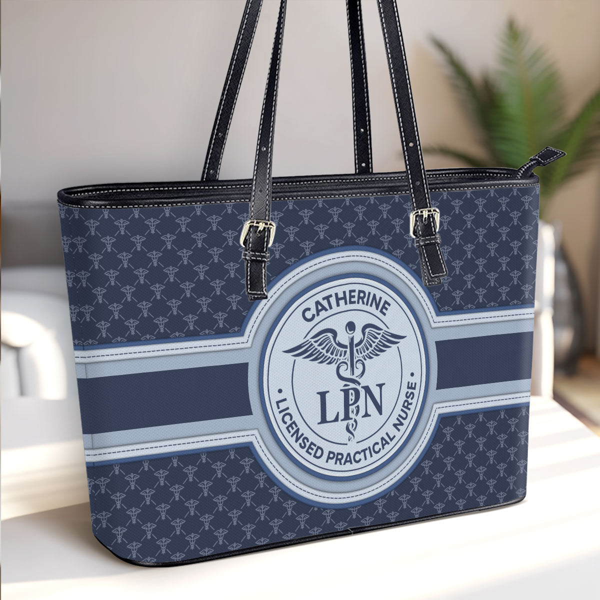 Nurse Monogram Style - Personalized Custom Nurse Leather Tote Bag