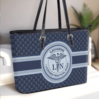 Nurse Monogram Style - Personalized Custom Nurse Leather Tote Bag