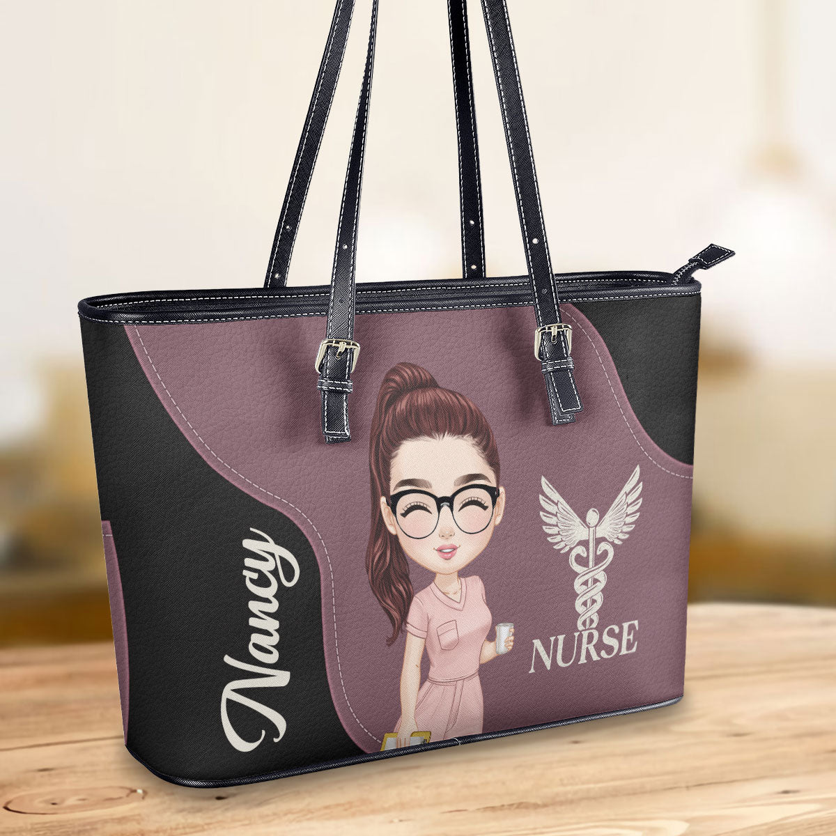 Nurse With Love - Personalized Custom Nurse Leather Tote Bag