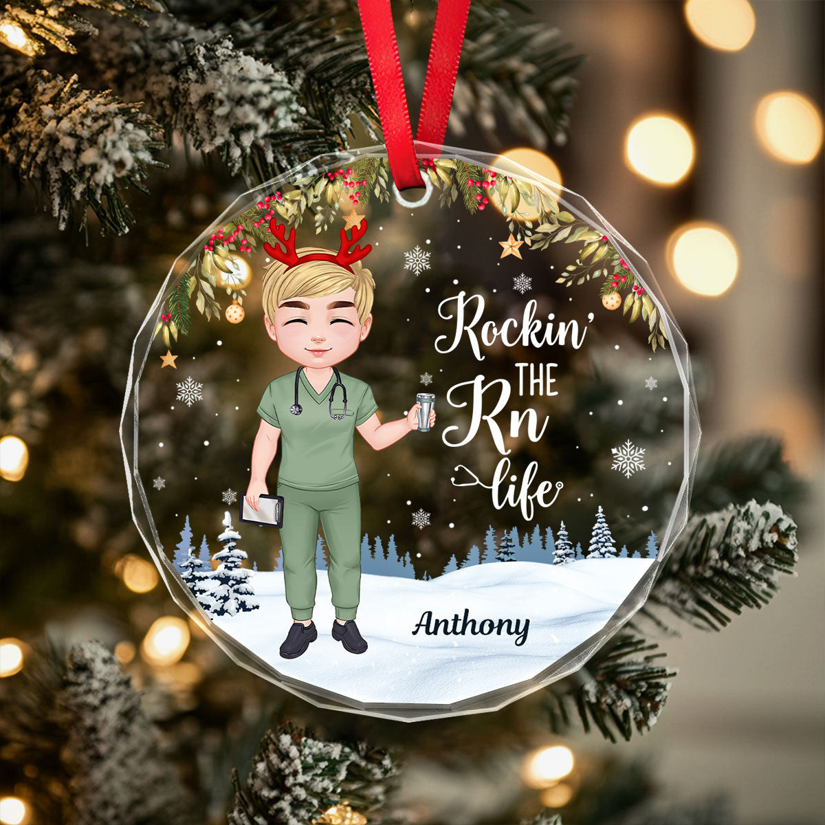 Rockin' The Life - Personalized Nurse Circle Glass Ornament