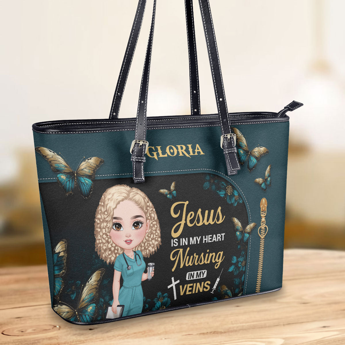 This Nurse Loves - Personalized Custom Nurse Leather Tote Bag