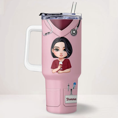 Nurse Scrubs - Personalized Nurse 40oz Tumbler With Handle