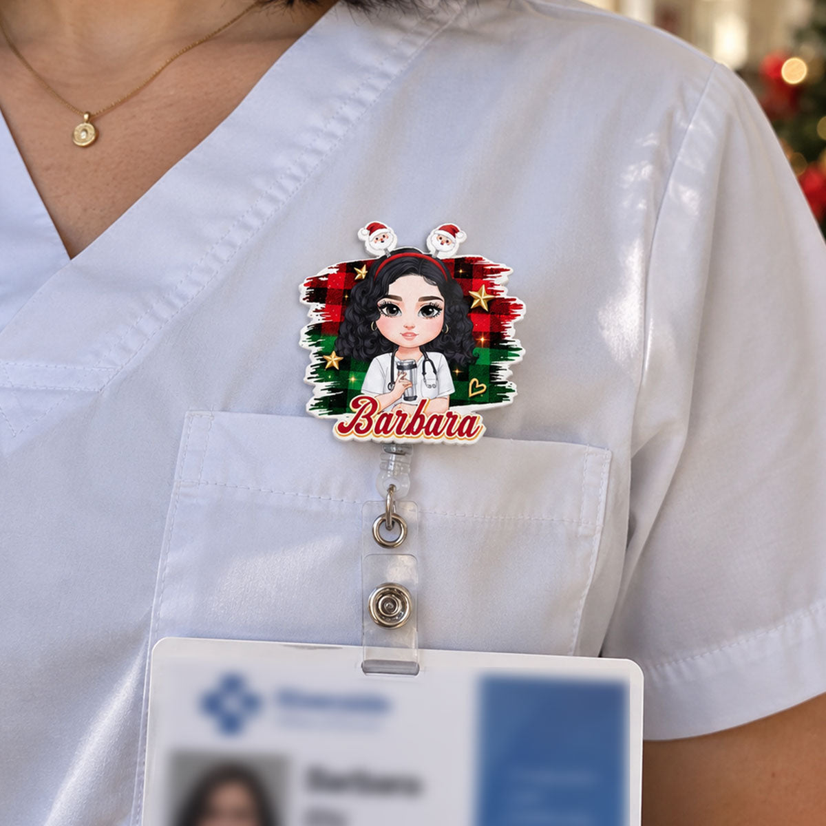 Cozy Holiday With Nurse - Personalized Nurse Badge Reel