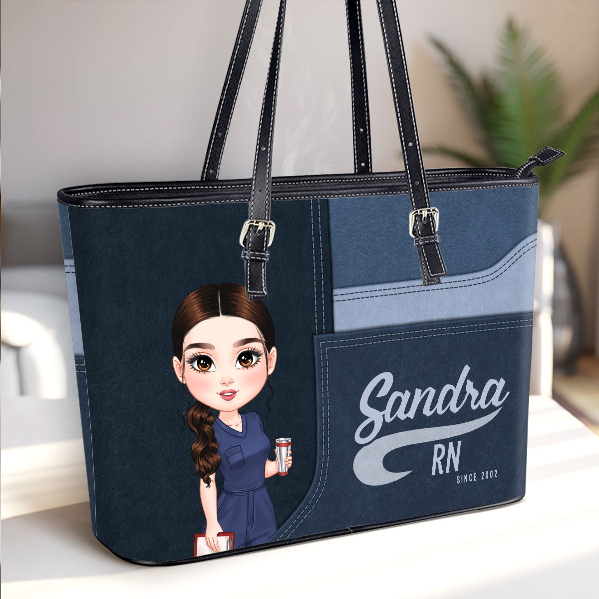 The Iconic Nurse - Personalized Custom Nurse Leather Tote Bag