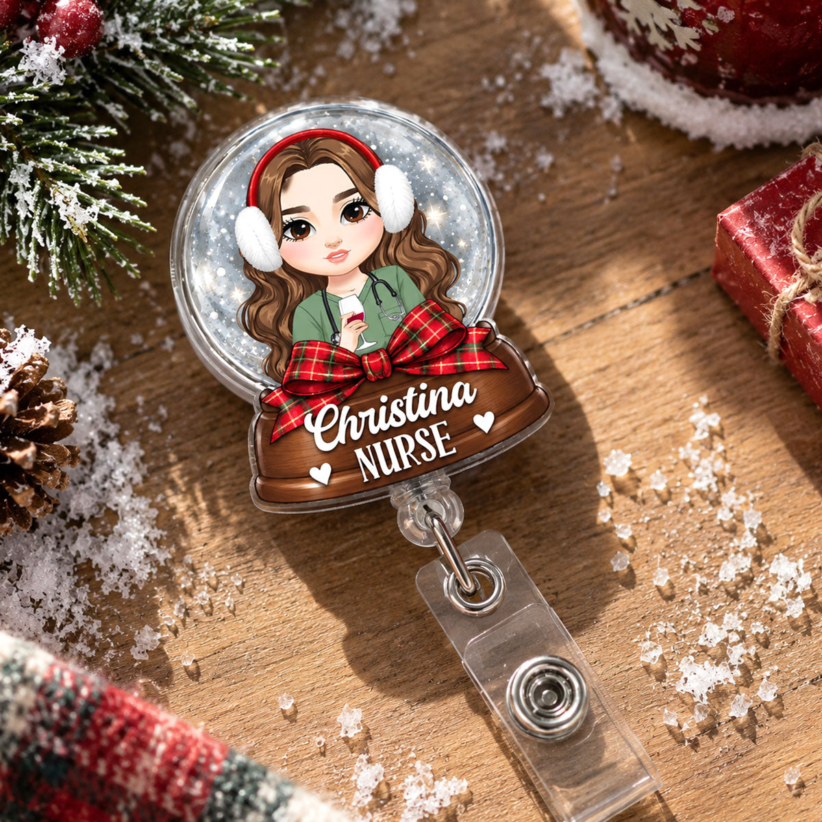 Snow Globe Nurse - Personalized Nurse Badge Reel