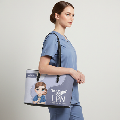 Calm Nurse Spirit - Personalized Custom Nurse Leather Tote Bag