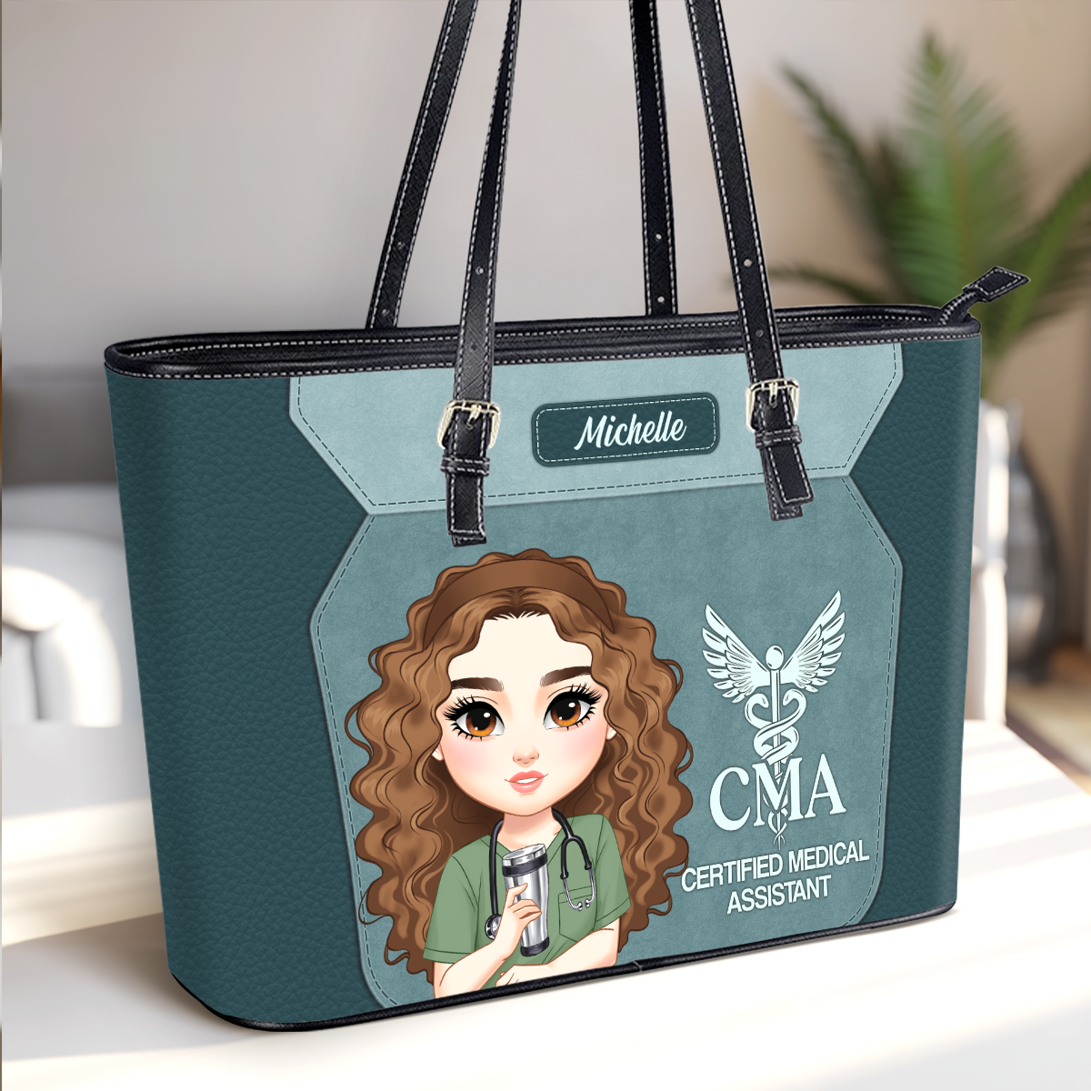 Elegant Nursing Soul - Personalized Custom Nurse Leather Tote Bag