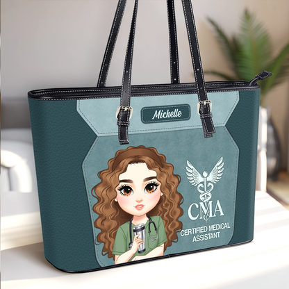 Elegant Nursing Soul - Personalized Custom Nurse Leather Tote Bag