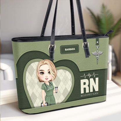 Nurse Basic Style - Personalized Custom Nurse Leather Tote Bag