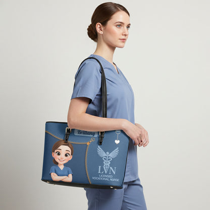 Care With Purpose - Personalized Custom Nurse Leather Tote Bag