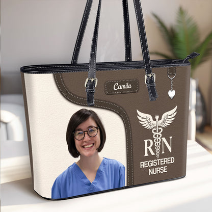 Graceful Nurse Style Photo - Personalized Custom Nurse Leather Tote Bag