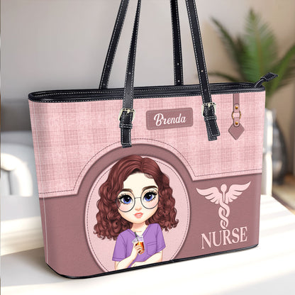 Nurse Grateful Life - Personalized Custom Nurse Leather Tote Bag