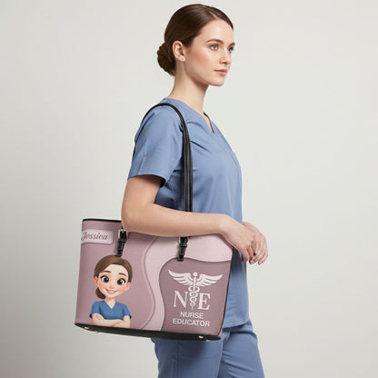 Elegant Nurse Style - Personalized Custom Nurse Leather Tote Bag